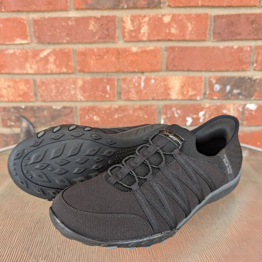 Women's Skechers Slip-Ins Black Canvas Shoes Sneakers Size 9 Wide Fit